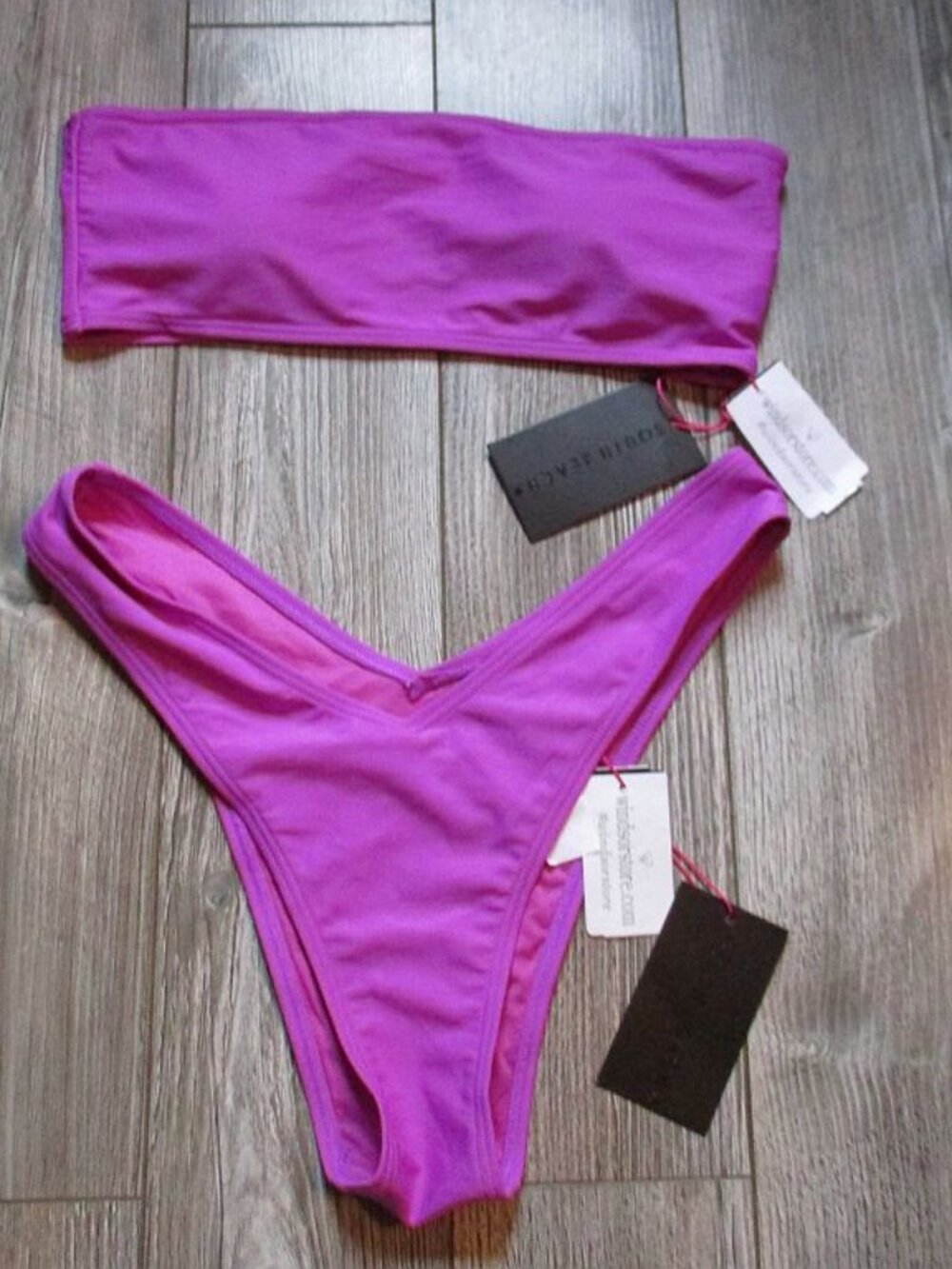 NWT Windsor for "South Beach" 2-Pc BIKINI n Fuchsia Bandeau & Deep V Cheeky Sz S